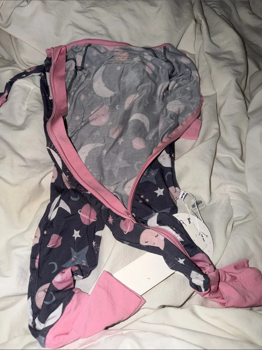 Little Sleepies Pink & Navy Moon Star Zip Footed Pajamas